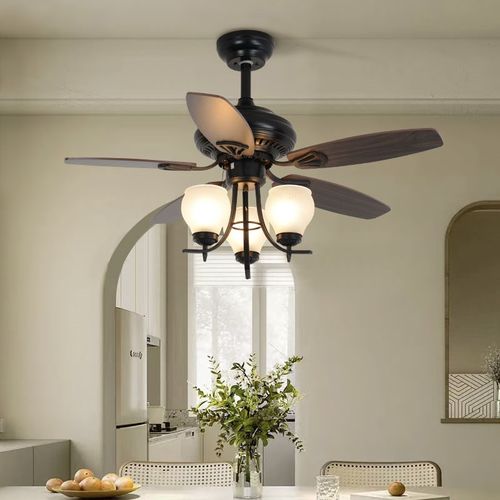 美式风扇灯餐厅吊扇灯复古客厅灯卧室灯一体风扇灯大风力遥控朝上