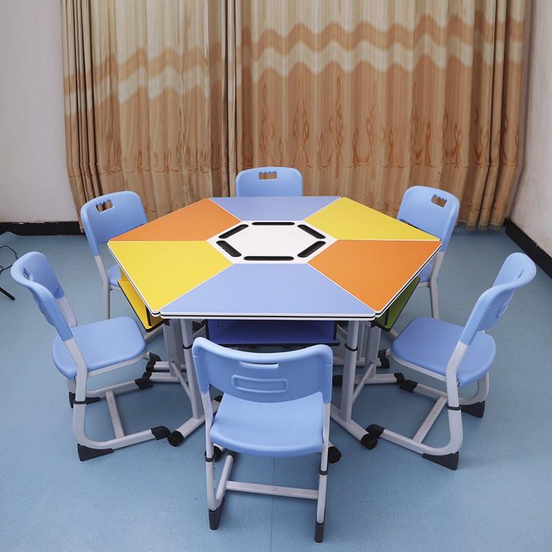 阅览室组合升降六边形活动培训桌实验室六角可拼接团体活动室桌椅