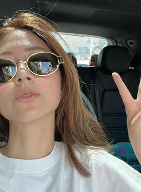 2025新款港式老钱风太阳眼镜女时尚覆古椭圆金属框眼镜偏光太阳眼