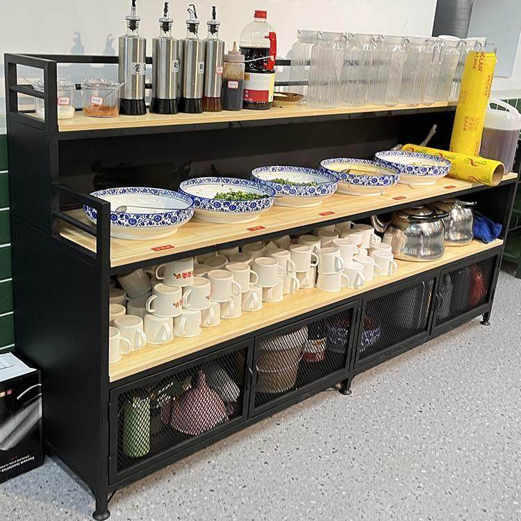 中式火锅店调料台实木多层自助小料台铁艺烤肉店调料柜商用蘸料台