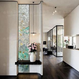 轻奢法式手工掐丝珐瑯彩屏风艺术玻璃入户玄关客厅遮挡透光隔断墙