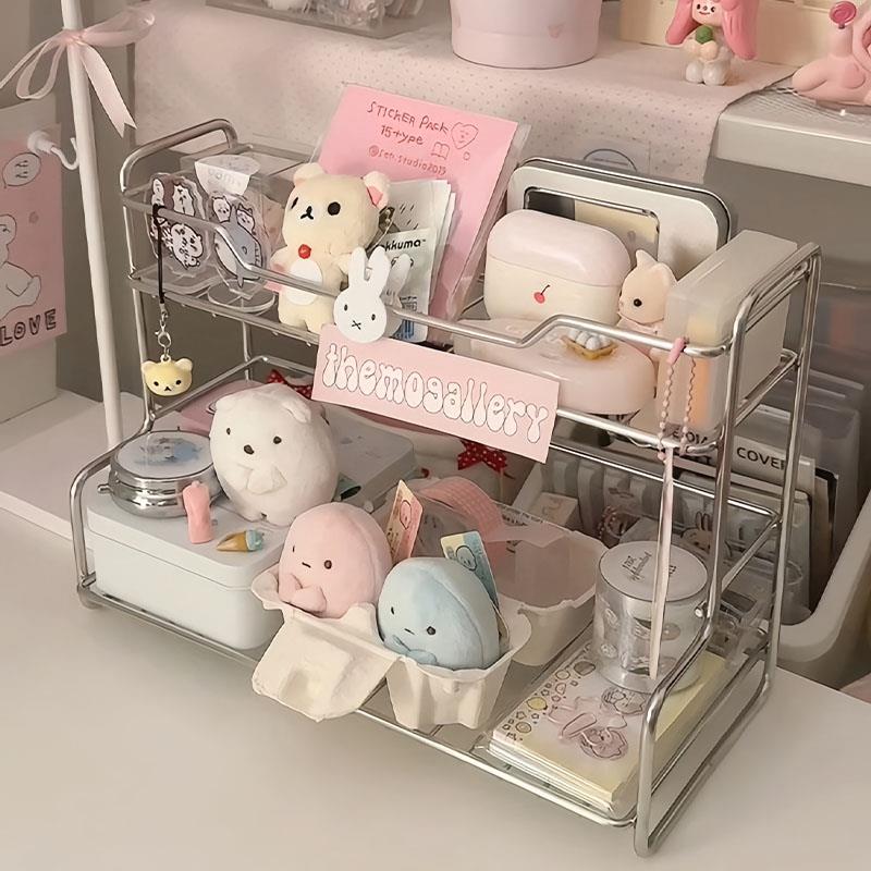 桌面置物架收纳展示架收纳盒收纳架铁艺双层书桌多功能文具整理