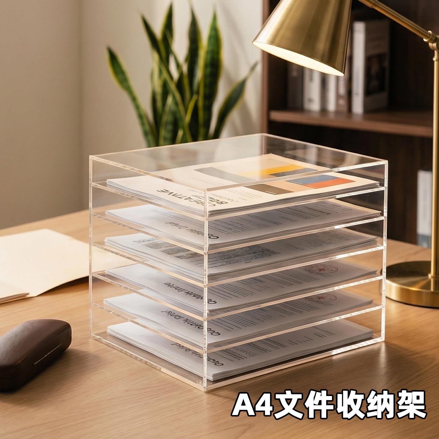 压克力文件筐工位桌面收纳层架整理盒分层式A4纸收纳层架档案置物