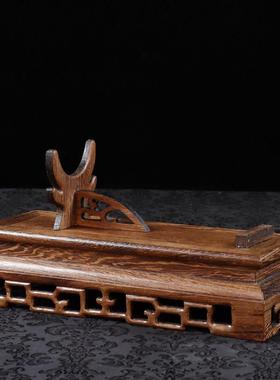 如意架托 托摆件底座鸡翅木展示架长方形实木雕花回形纹支架刀剑