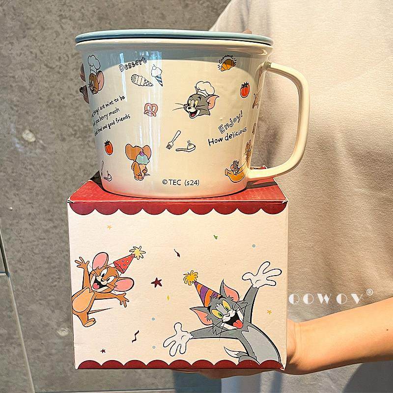 猫和老鼠陶瓷泡面 面碗带盖子带把手家用2025新款高颜值大汤碗生,餐饮具,泡面碗,淘宝优惠券,粉丝福利购,淘宝优惠卷