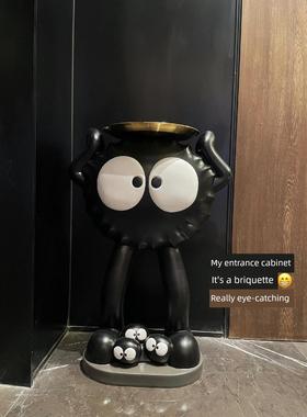 卡通煤球茶几客厅大型落地存钱罐摆件托盘置物架可爱边几创意礼物