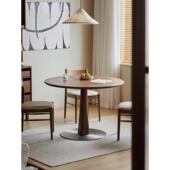 出生活休闲圆桌黑胡桃覆古实木餐桌家庭休闲圆桌桌椅组合