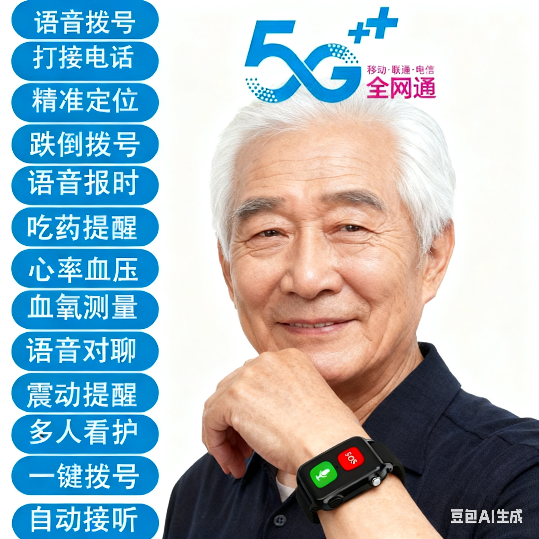 老人一键SOS呼叫求救手环手表