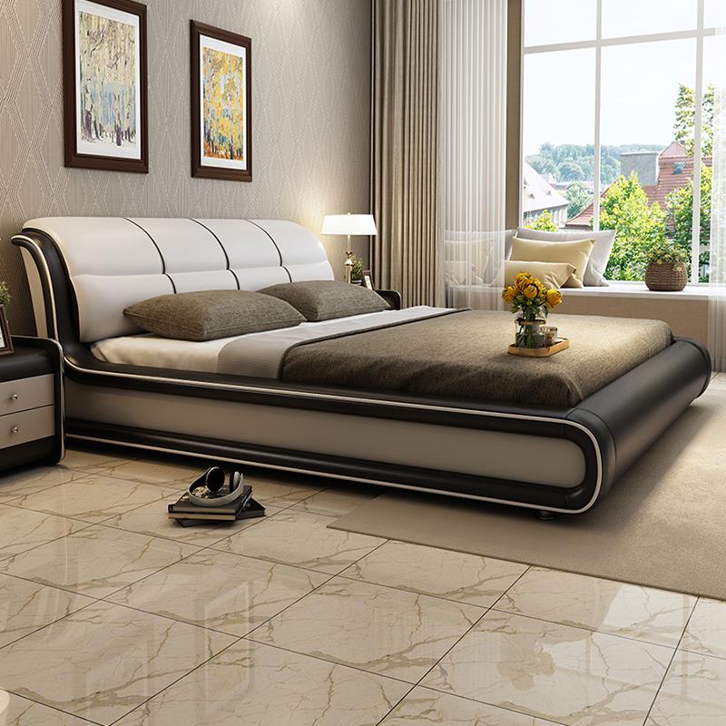 主卧高端大气皮床1米8双人大床简约现代轻奢实木软包科技布艺婚床