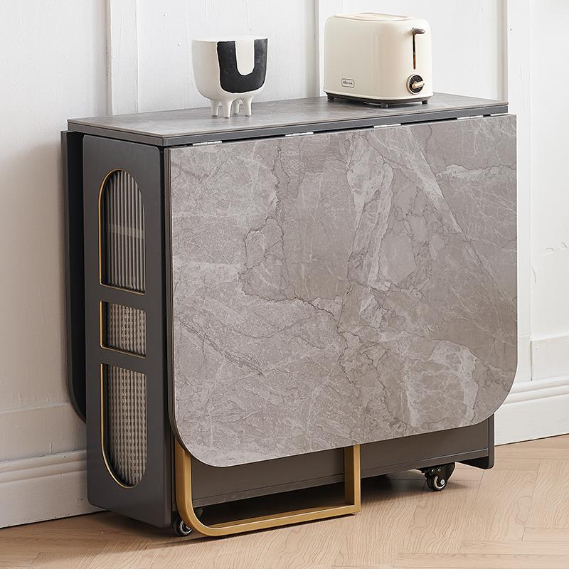 岩板折叠餐桌简约现代小户型家用长方形伸缩功能吃饭桌轻奢折叠桌