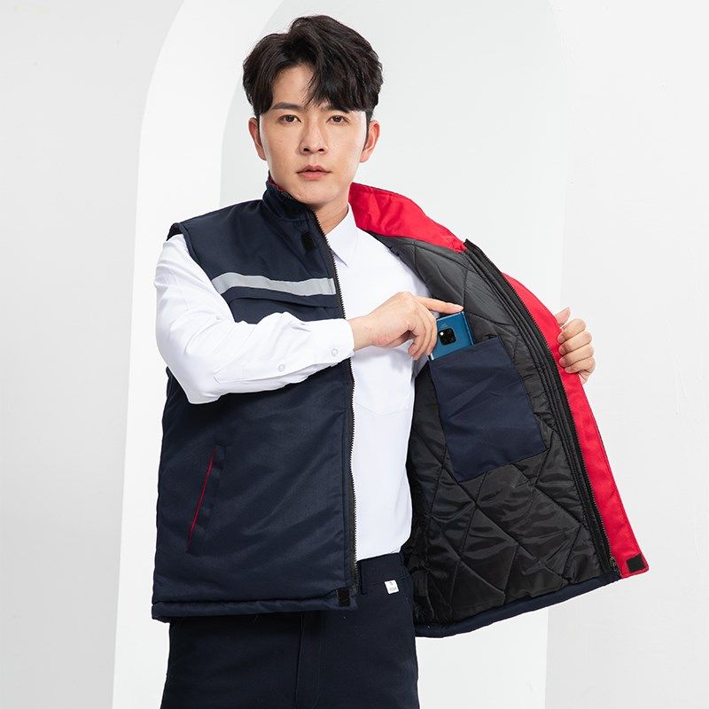 秋冬加厚棉马甲物流汽修美容定制工装马甲反光条背心工作服定制