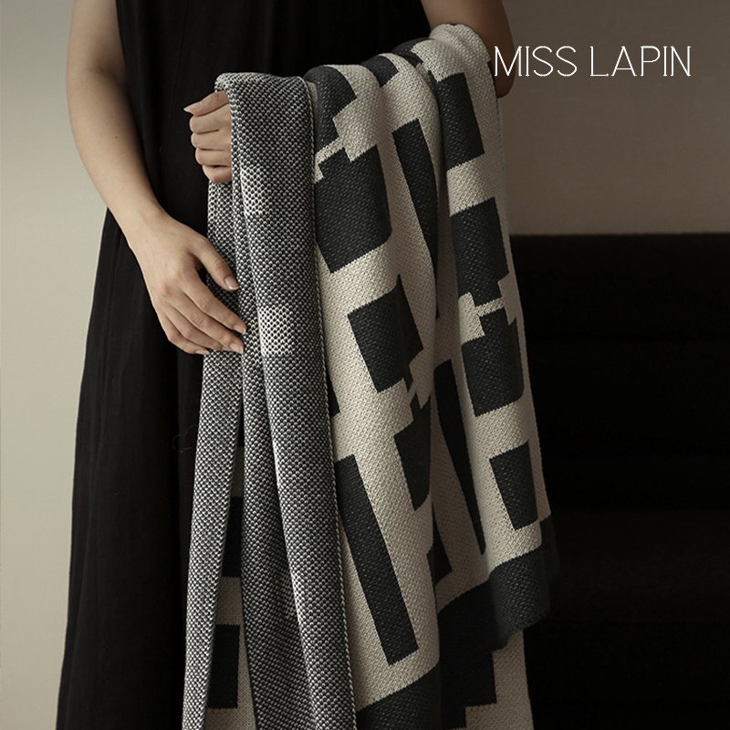 澜品 肆舍 超柔系列奶油拼色炭灰棉感四季毛线毯午睡盖毯沙发毯子