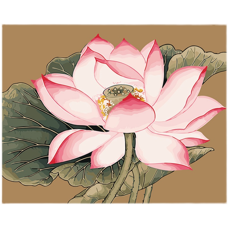 数字油画diy填充中国风荷花手绘莲花玄关装饰禅意手工填色油彩画图片