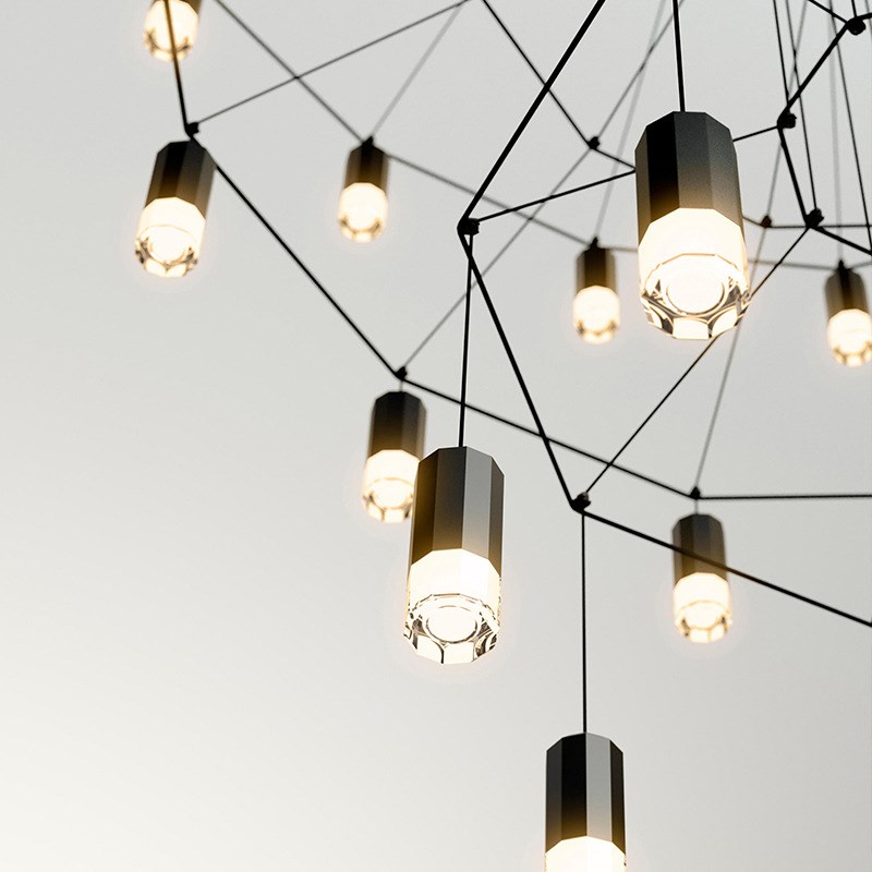 北欧酒店大堂前台复式楼挑空展厅别墅中空跃层楼梯间客厅长线吊灯