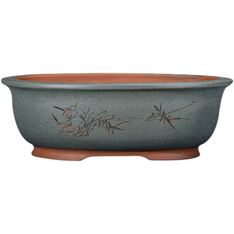 紫砂花盆椭圆形盆景花盆室内盆栽种植盆老桩榕树花盆绿植花卉盆栽