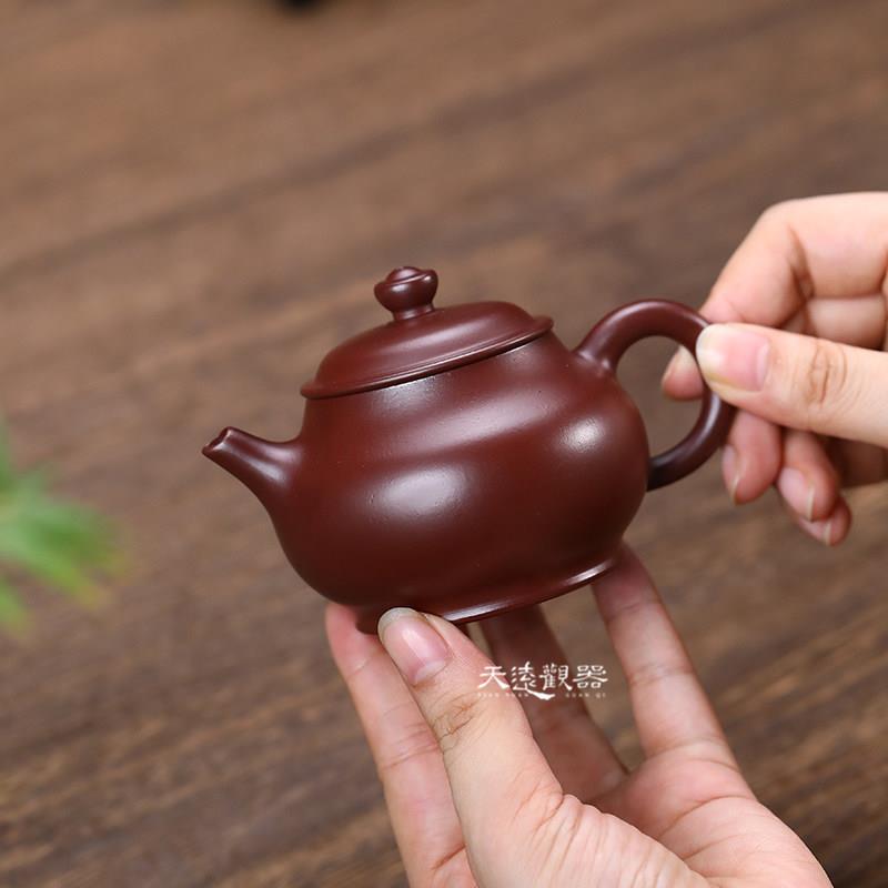 宜兴纯全手工紫砂壶紫朱泥大红袍球孔潘壶家用小容量明炉泡茶壶具