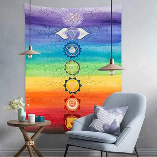 彩虹七轮脉挂毯曼陀罗生命之花瑜伽冥想背景布颂钵疗愈装饰挂画