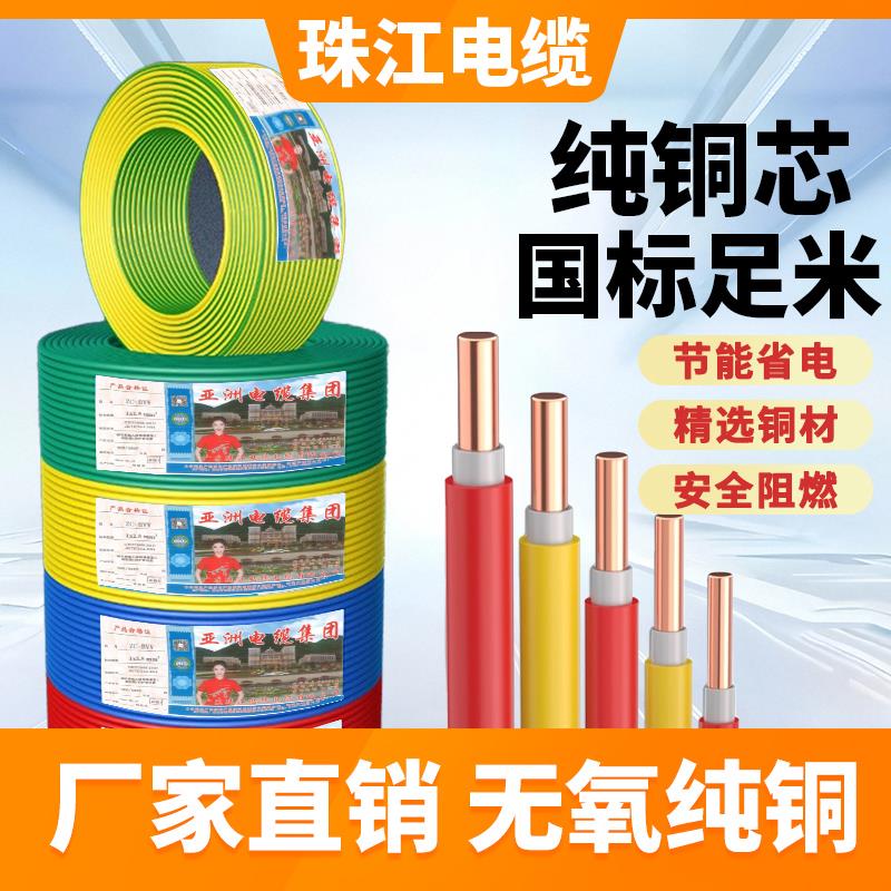 广东珠江亚洲电缆国标BVV1.5/2.5/4/6/10平方双塑铜芯单股硬电线
