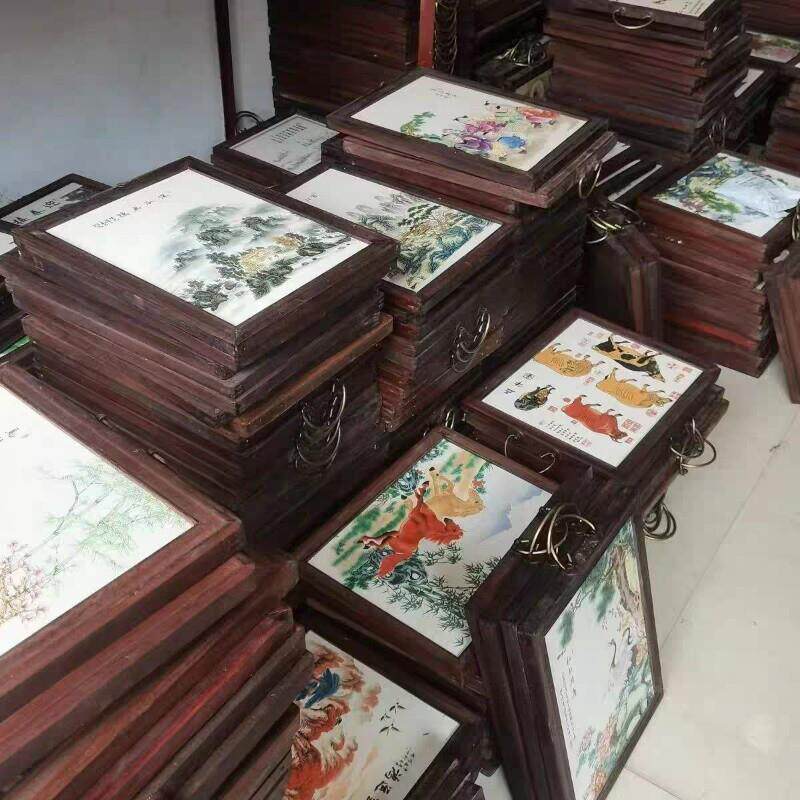景德镇陶瓷画瓷板画彷红木四条屏客厅挂画饭厅挂屏装饰画梅兰竹菊
