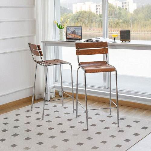 复古吧椅北欧家用实木靠背高脚凳商用奶茶咖啡厅铁艺前台收银吧凳