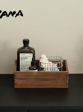 YANA亚纳 家居桌面胡桃木方形收纳盒护肤品杂物多功能实木整理盒