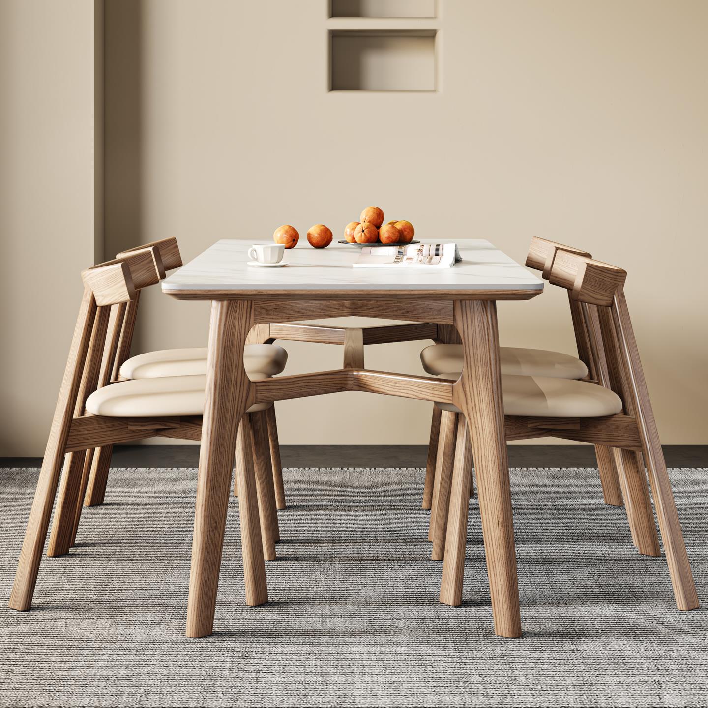 实木岩板餐桌全托底板现代简约小户型家用长方形餐台白蜡木饭桌子