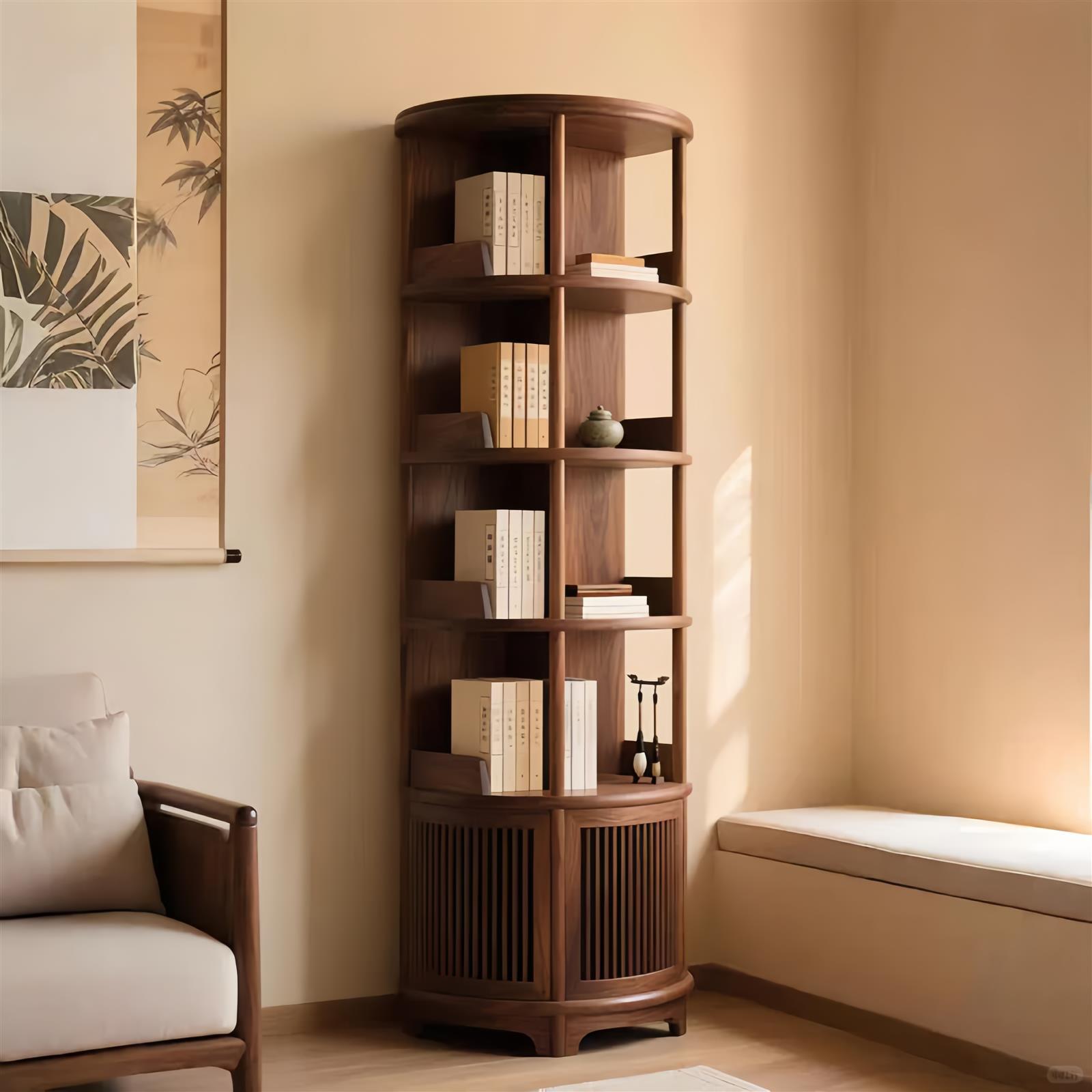 新中式北美胡桃木书架实木书柜落地置物架客厅储物柜博古架多宝阁