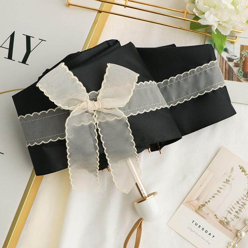 蝴蝶结五折伞蕾丝织带超好看黑胶防晒抗UV晴雨两用遮阳遮阳伞,居家日用,伞,淘宝优惠券,粉丝福利购,淘宝优惠卷