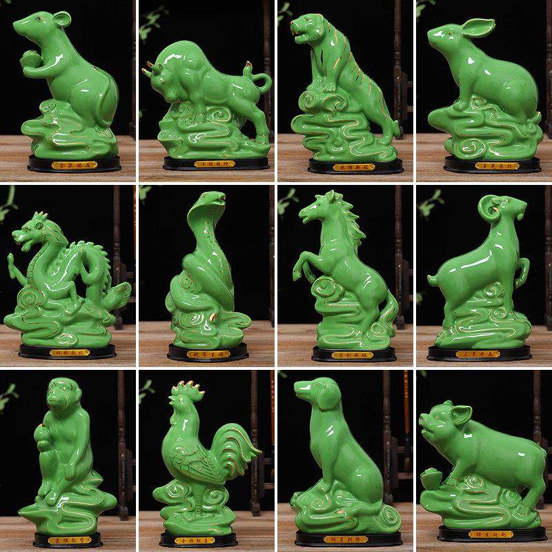 陶瓷绿色十二生肖摆件鼠牛虎兔龙蛇马羊猴鸡狗猪招财镇宅风水摆件,家居饰品,装饰摆件,淘宝优惠券,粉丝福利购,淘宝优惠卷