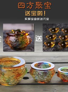 琉璃聚宝盆新店开业乔迁礼品前台水晶工艺品招财四方纳财高档摆件