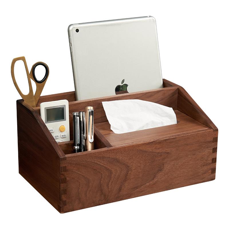 胡桃木纸巾盒客厅遥控器收纳盒餐桌高档轻奢家用实木新中式抽纸盒