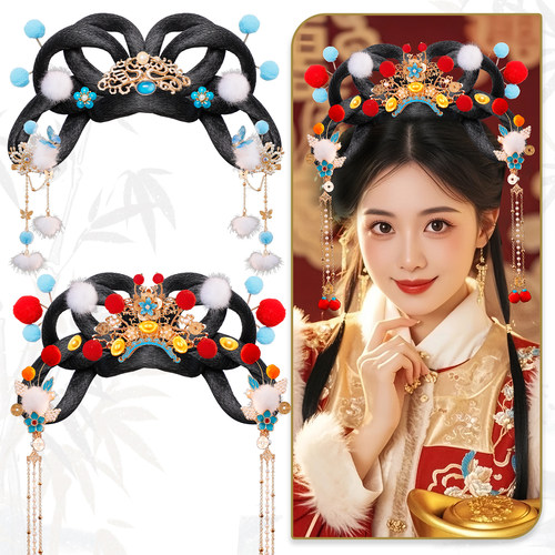 古风新年少女假发cos财神发饰