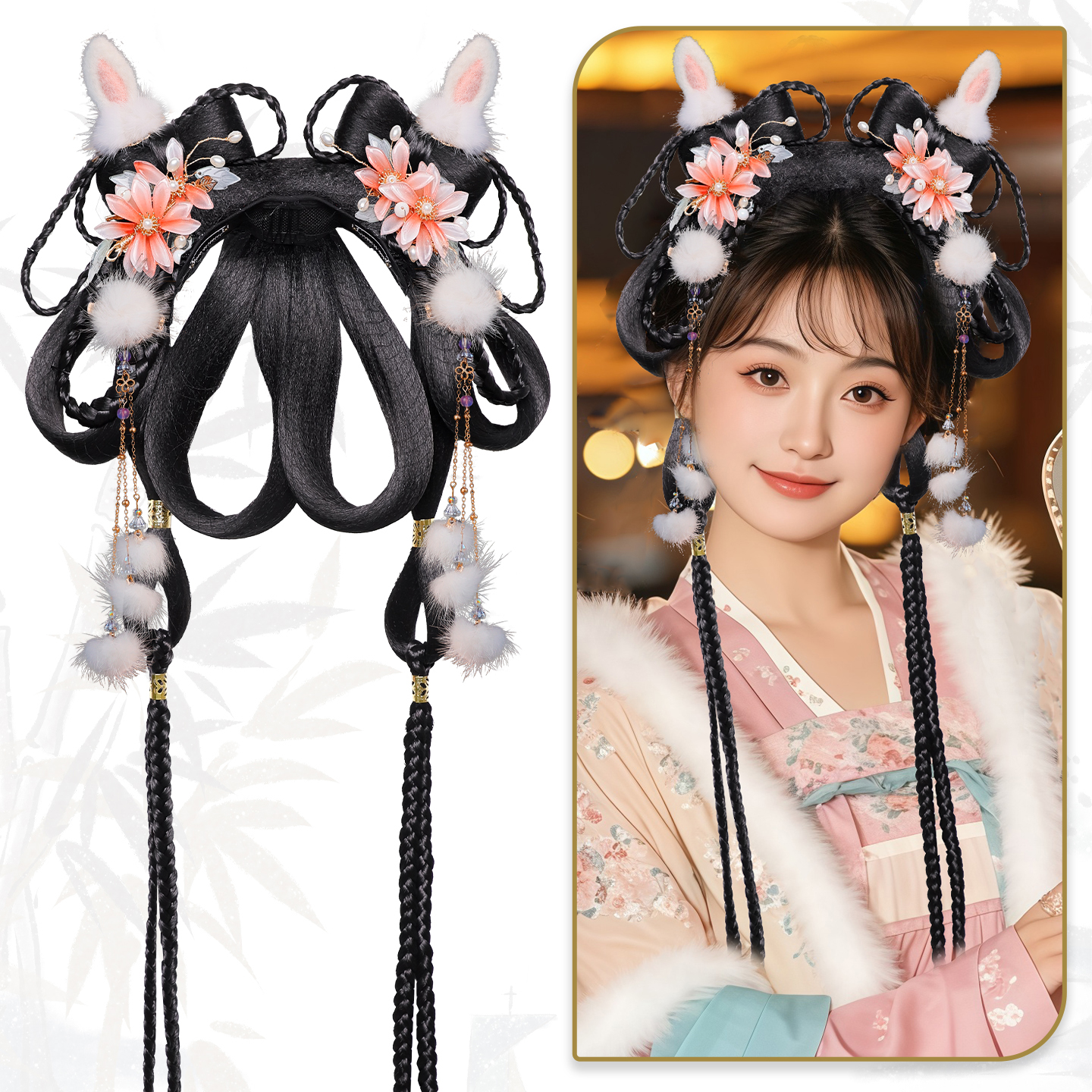 古风少女可爱汉服假发包头饰组合