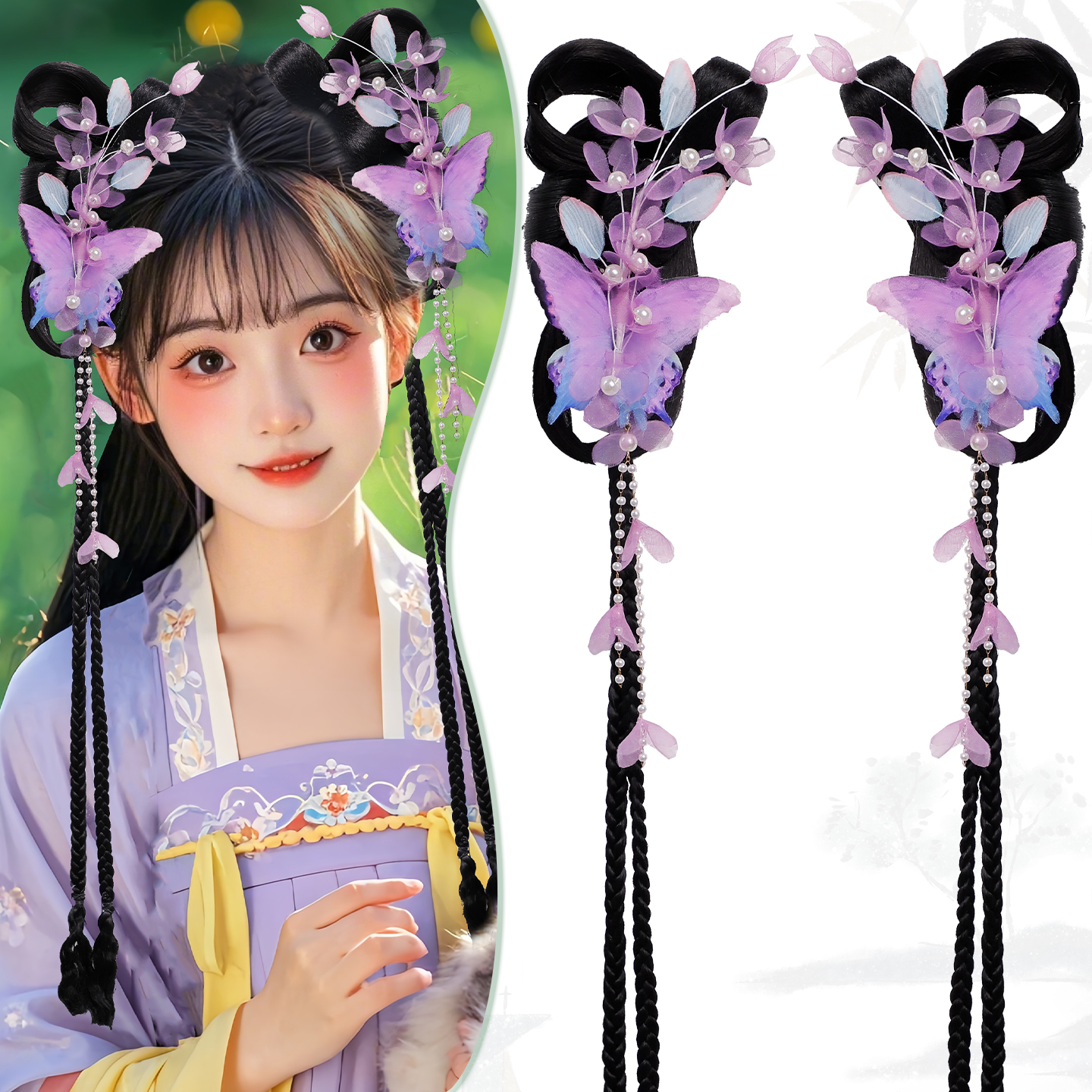 古风汉服古装抓夹辫子侧边假发