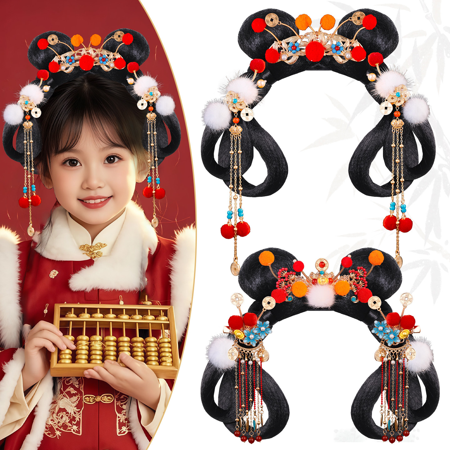 古风女童发髻新年假发套装