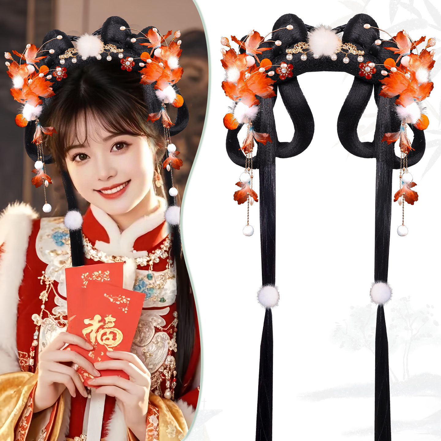 古风一体式少女懒人发箍假发包