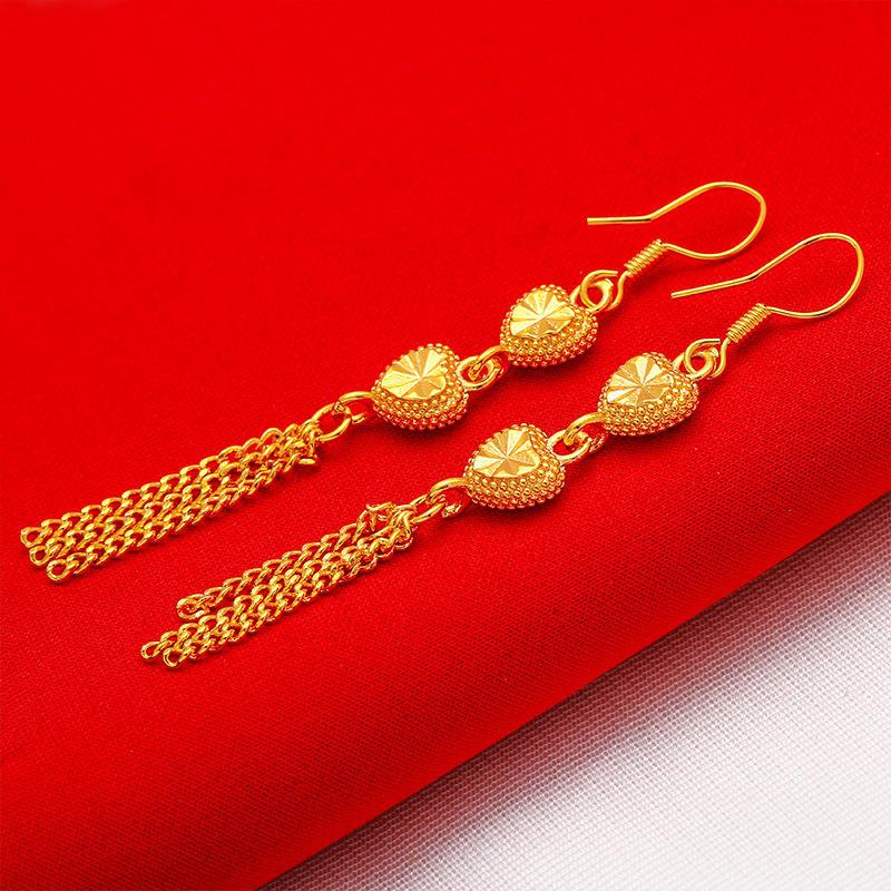 越南沙金耳环女 黄铜镀金24k流苏爱心玫瑰花流苏耳环耳饰爆款