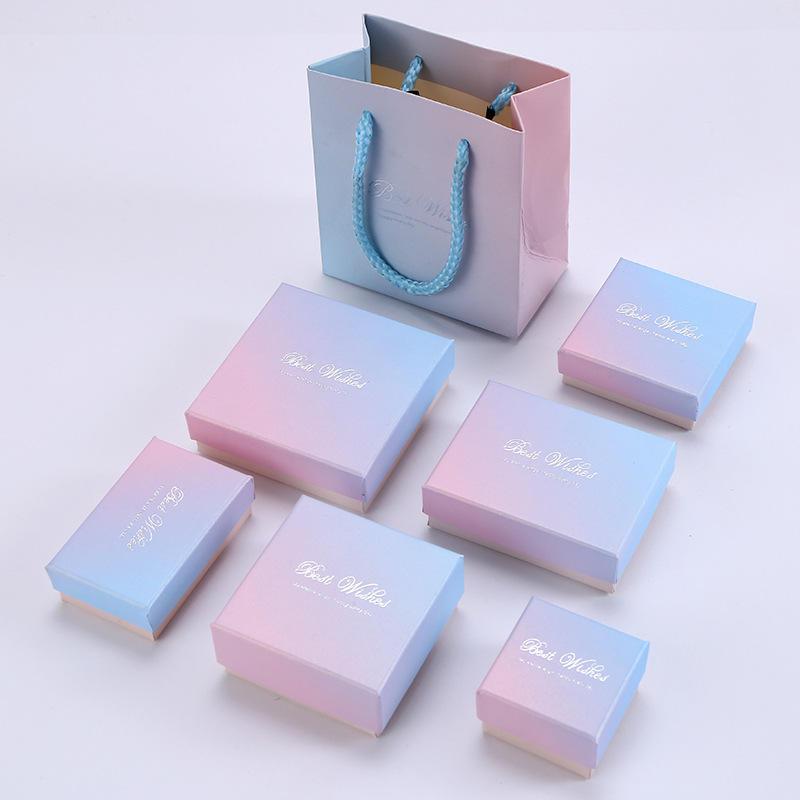 新款蓝银粉礼品盒天地盖高级感纸盒手镯耳钉戒指首饰包装盒批爆款