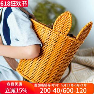 博佰澜儿童双肩竹篓小兔子郊游背篼户外采摘收纳篮舞蹈演出道具篮