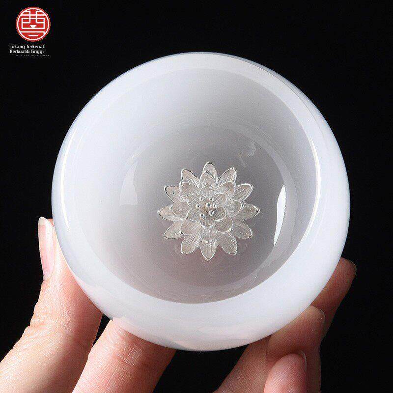 茶杯主人杯单杯镶银白瓷琉璃玉瓷陶瓷茶盏个人专用品茗杯高档礼盒