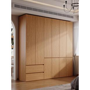 实木橡木衣柜卧室家用现代简约一门到顶衣柜分段式免拉手衣柜定制