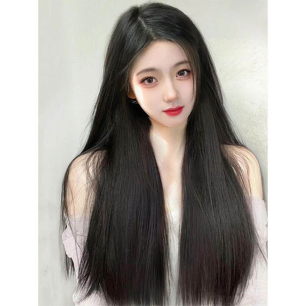 假发女全头套无痕隐形黑长直中分蕾丝自然真发全真人发整顶假发套