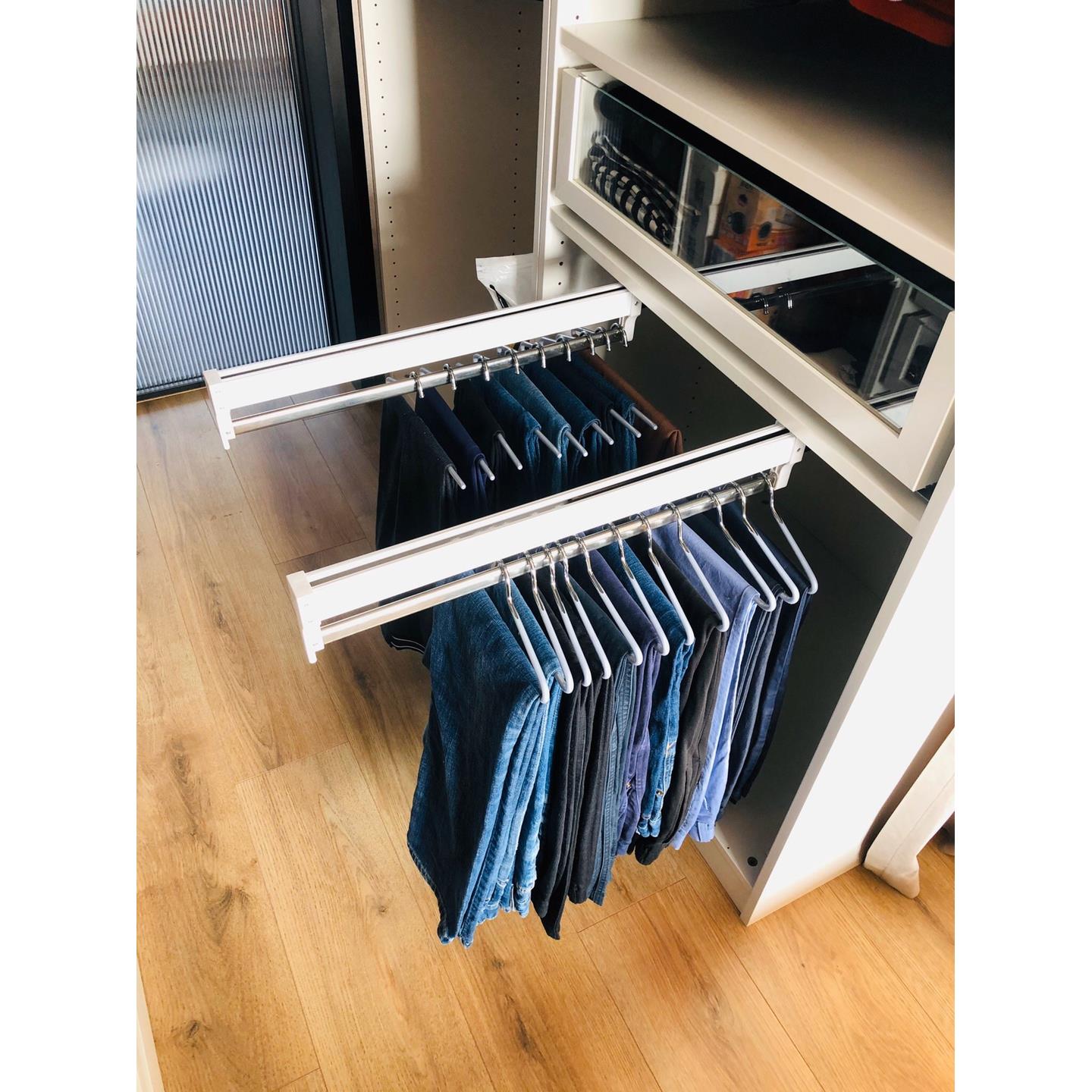 lalalivable网红抽拉裤架抽屉式多功能伸缩挂裤收纳衣柜顶装锈钢