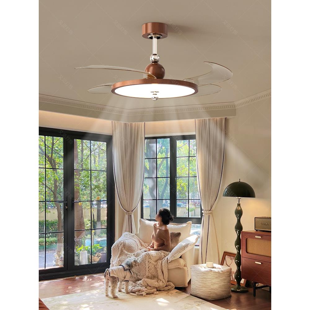 中世纪风扇灯隐形风扇叶片餐厅风扇吊灯卧室无声2025新的变频吊扇