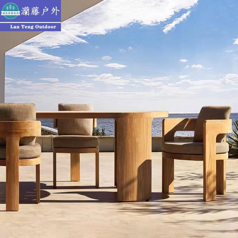 户外家具柚木桌椅庭院别墅实木长桌花园防水防晒防腐设计师款圆桌