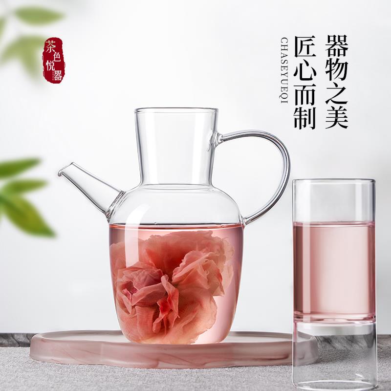 耐高温仿宋泡茶壶高硼硅玻璃新中式水经注绿茶壶执壶茶馆用泡茶壶
