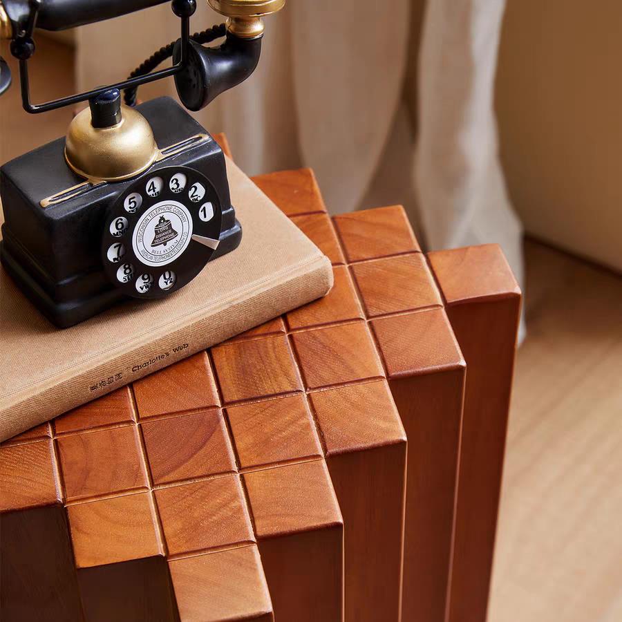 中古纯实木边几侘寂风木墩方形创意换鞋矮凳子沙发角客厅床头茶几