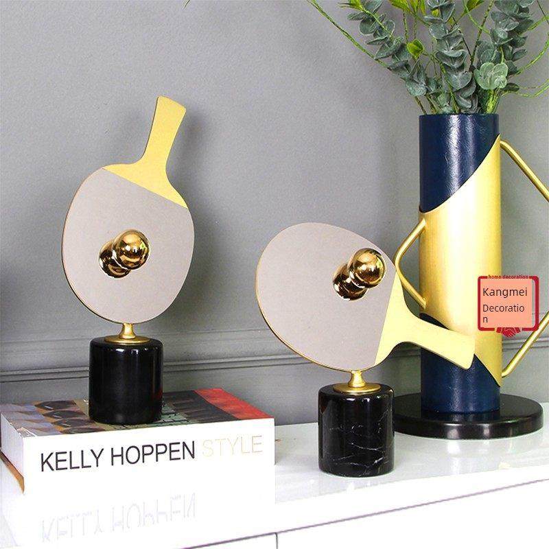 客厅软装饰玄关桌面工艺品创意样板房电视柜乒乓球轻奢大理石摆件