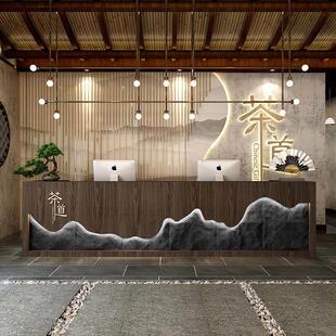 足浴店接待台养生馆前台收银台新中式民宿前台吧台覆古彷石收银台