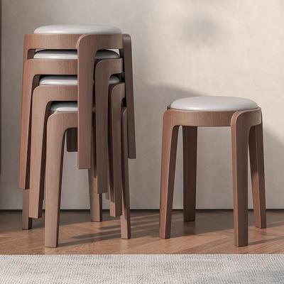 实木凳子可叠放家用餐桌餐椅客人备用圆凳中式轻奢高级感软包方凳